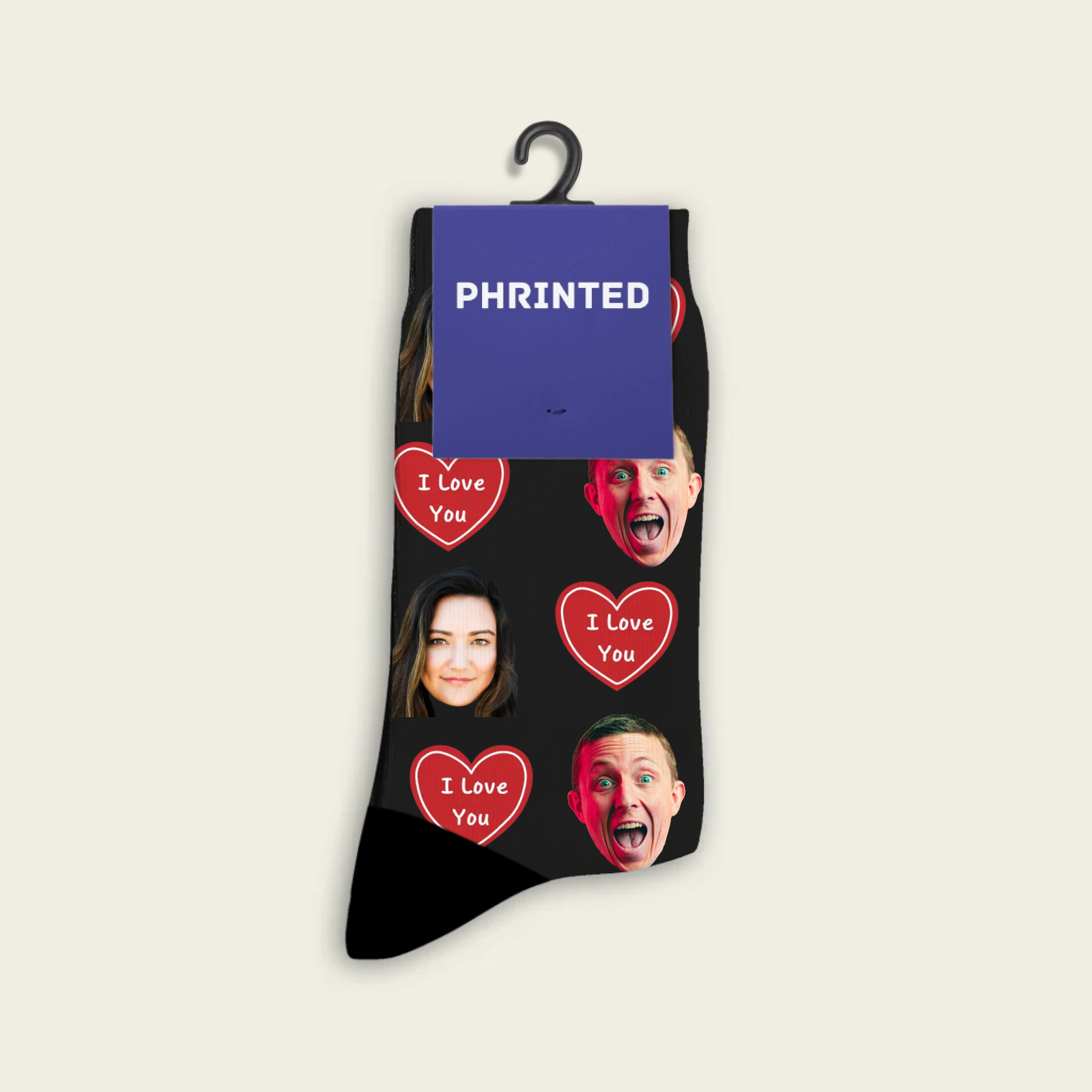 Chaussettes personnalisées I Love You avec photo